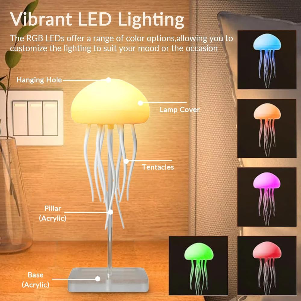 Jellyfish Lava Lamp, Led Color Changing Jelly Fish Light Lamp, Hanging Voice Activated Lampara De Medusas, Rechargeable Touch Switch, with Base