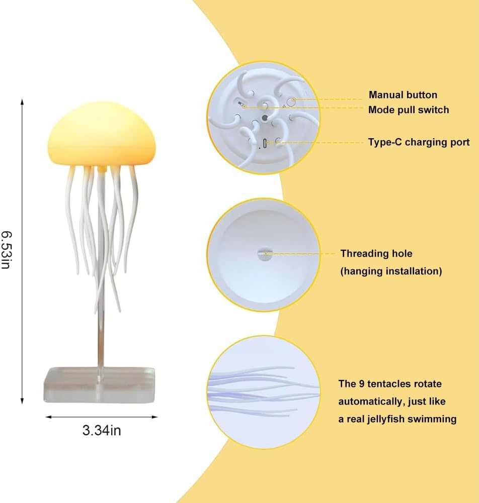 Jellyfish Lava Lamp, Led Color Changing Jelly Fish Light Lamp, Hanging Voice Activated Lampara De Medusas, Rechargeable Touch Switch, with Base